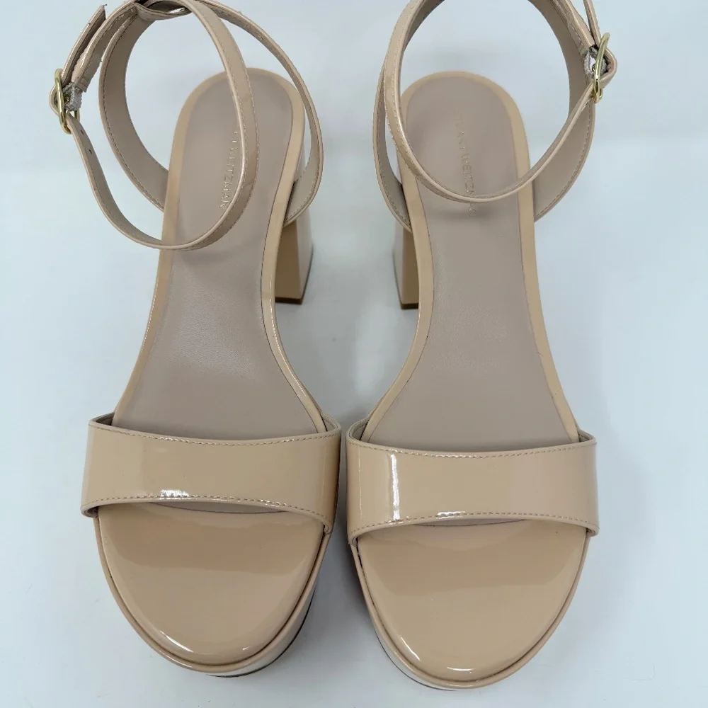 New Stuart Weitzman Gala Patent Leather Sandals Golden Beige Sz 10 - Picture 11 of 14